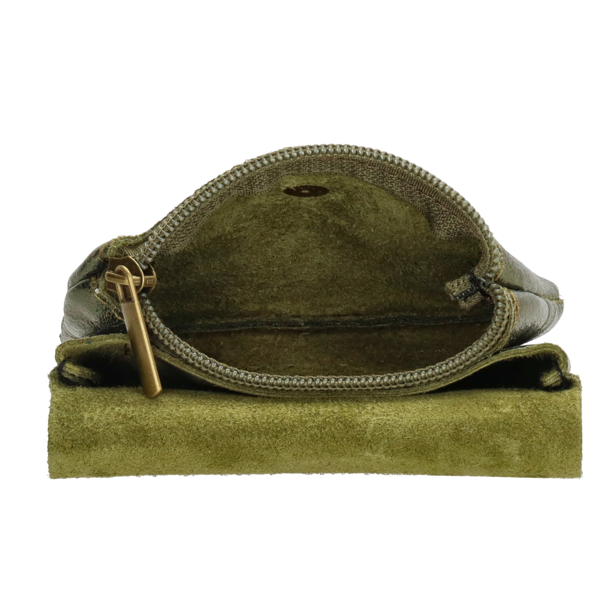 Lederbörse Mini 11x7,5cm in Olivgrün-Metallic mit Druckknopf - leder-accessoires.com