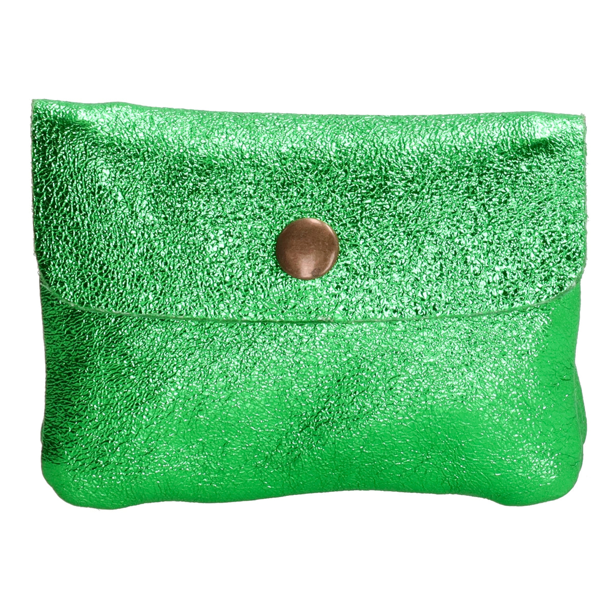 Lederbörse Mini 11x7,5cm in Grün-Metallic mit Druckknopf - leder-accessoires.com
