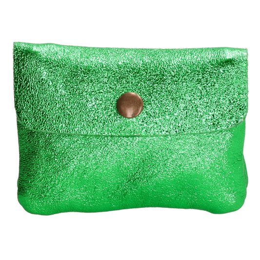 Lederbörse Mini 11x7,5cm in Grün-Metallic mit Druckknopf - leder-accessoires.com