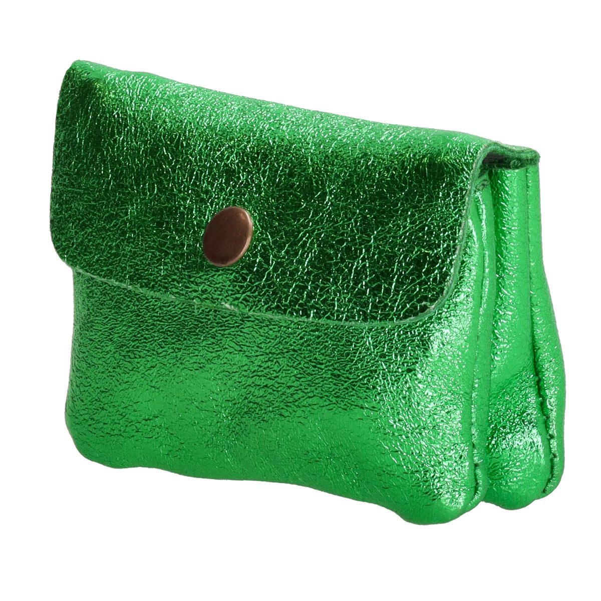 Lederbörse Mini 11x7,5cm in Grün-Metallic mit Druckknopf - leder-accessoires.com