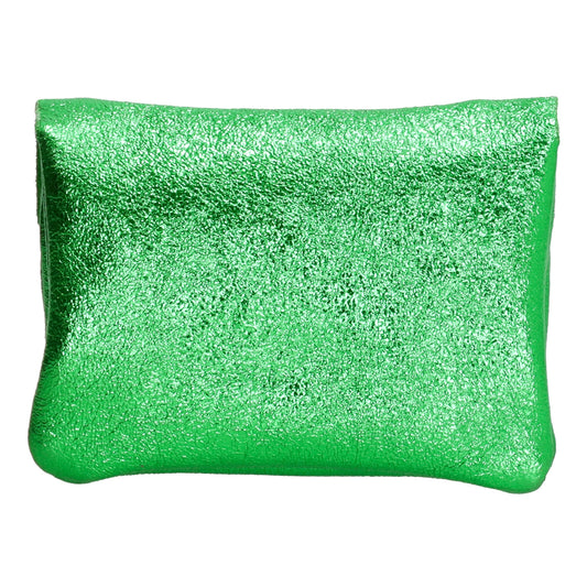 Lederbörse Mini 11x7,5cm in Grün-Metallic mit Druckknopf - leder-accessoires.com