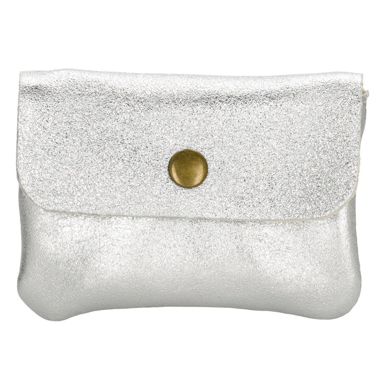 Lederbörse Mini 11x7,5cm in Silber-Metallic mit Druckknopf - leder-accessoires.com
