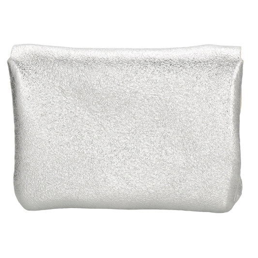 Lederbörse Mini 11x7,5cm in Silber-Metallic mit Druckknopf - leder-accessoires.com