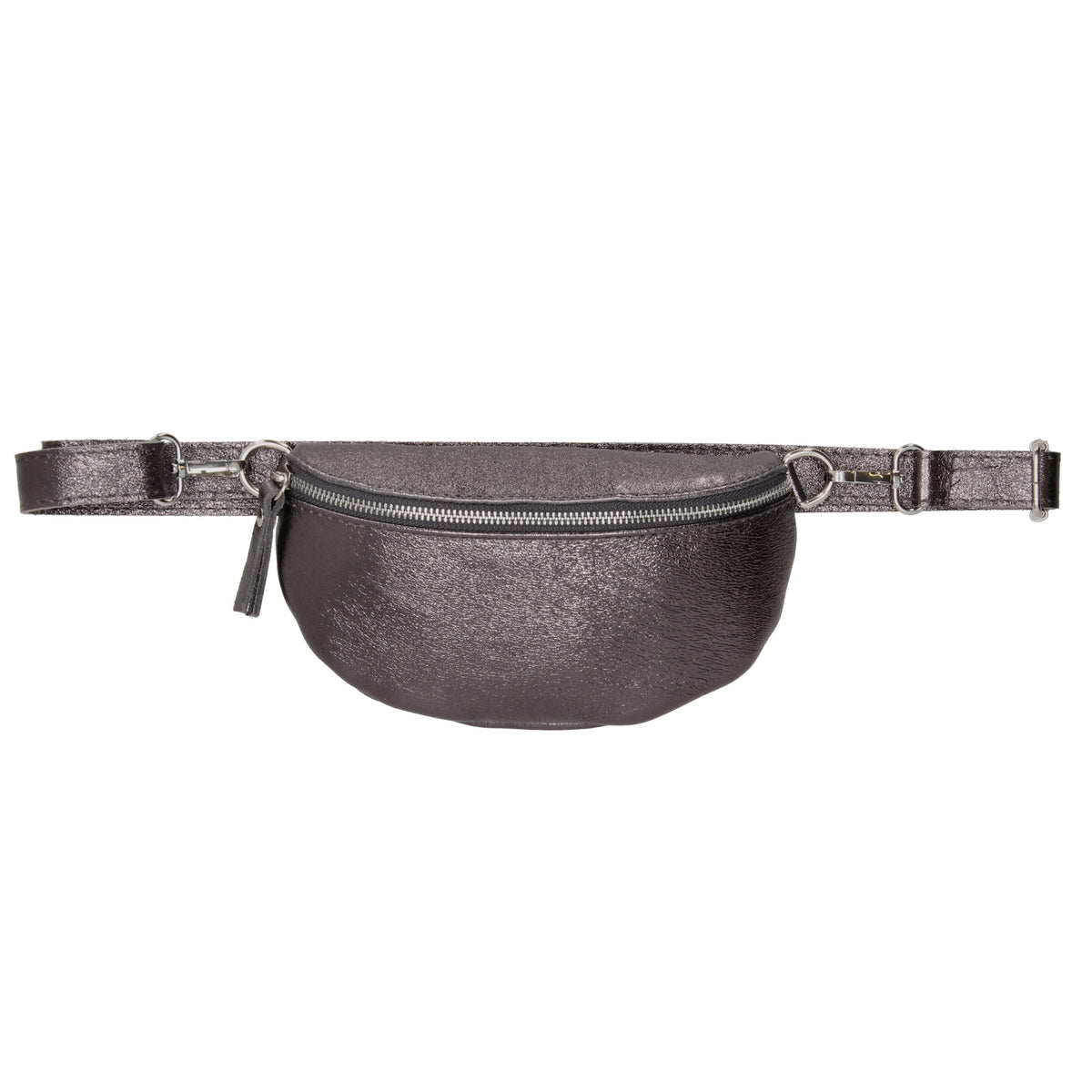 Bodybag 23x13cm in Dunkelsilber-Metallic mit Reißverschluss - leder-accessoires.com