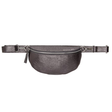 Bodybag 23x13cm in Dunkelsilber-Metallic mit Reißverschluss - leder-accessoires.com