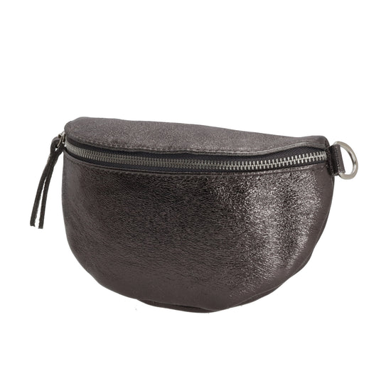 Bodybag 23x13cm in Dunkelsilber-Metallic mit Reißverschluss - leder-accessoires.com
