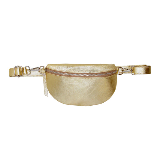 Bodybag 23x13cm in Gold-Metallic mit Reißverschluss - leder-accessoires.com