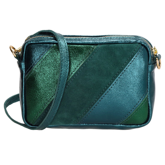 Umhängetasche 20x13cm in Metallic Petrol aus Leder - leder-accessoires.com