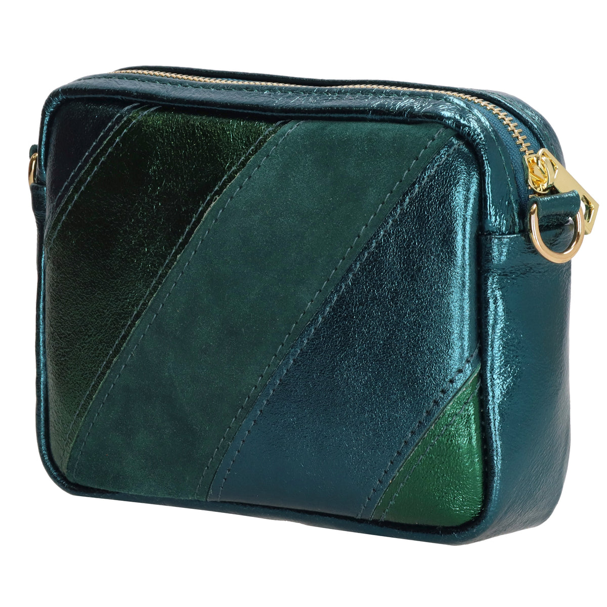 Umhängetasche 20x13cm in Metallic Petrol aus Leder - leder-accessoires.com