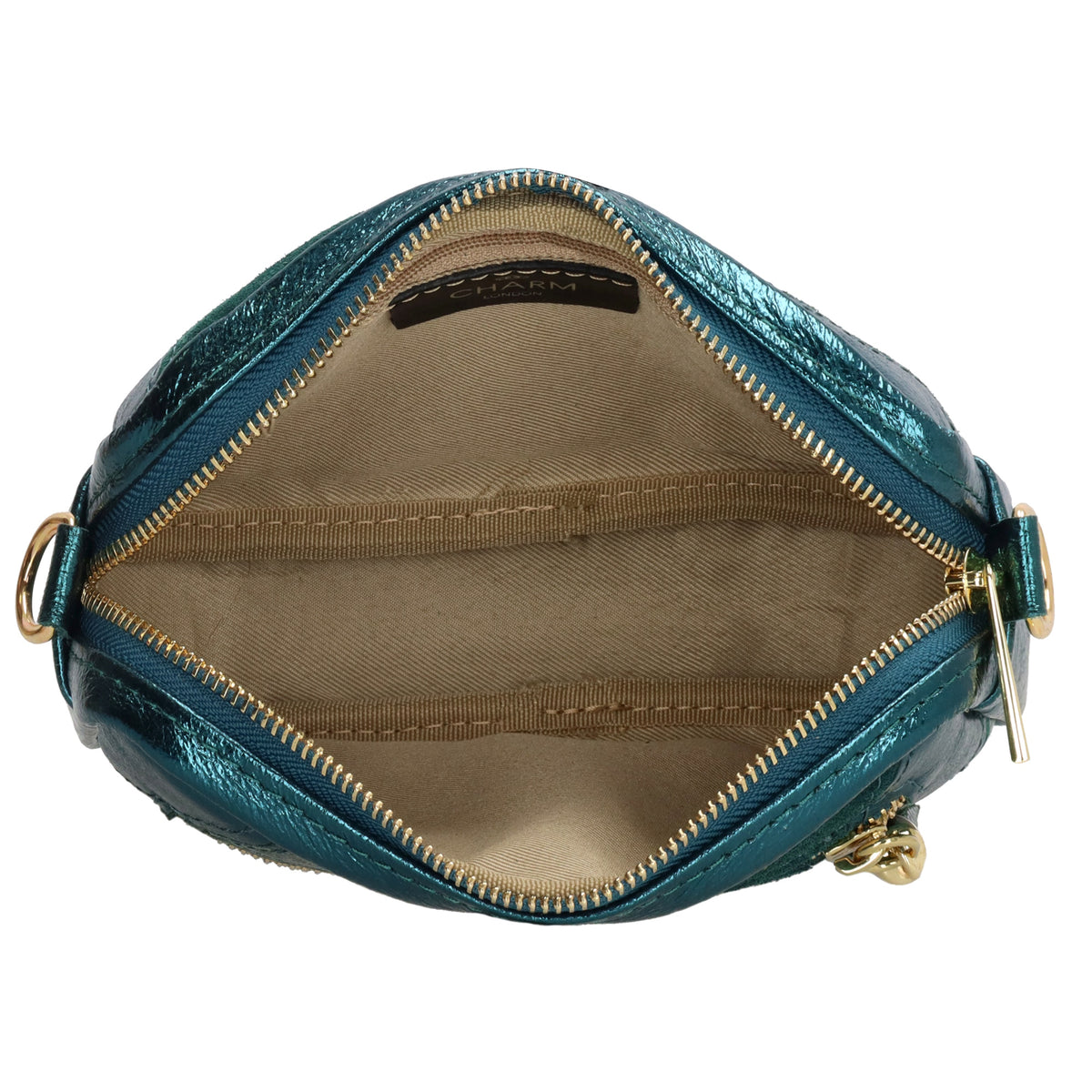 Umhängetasche 20x13cm in Metallic Petrol aus Leder - leder-accessoires.com