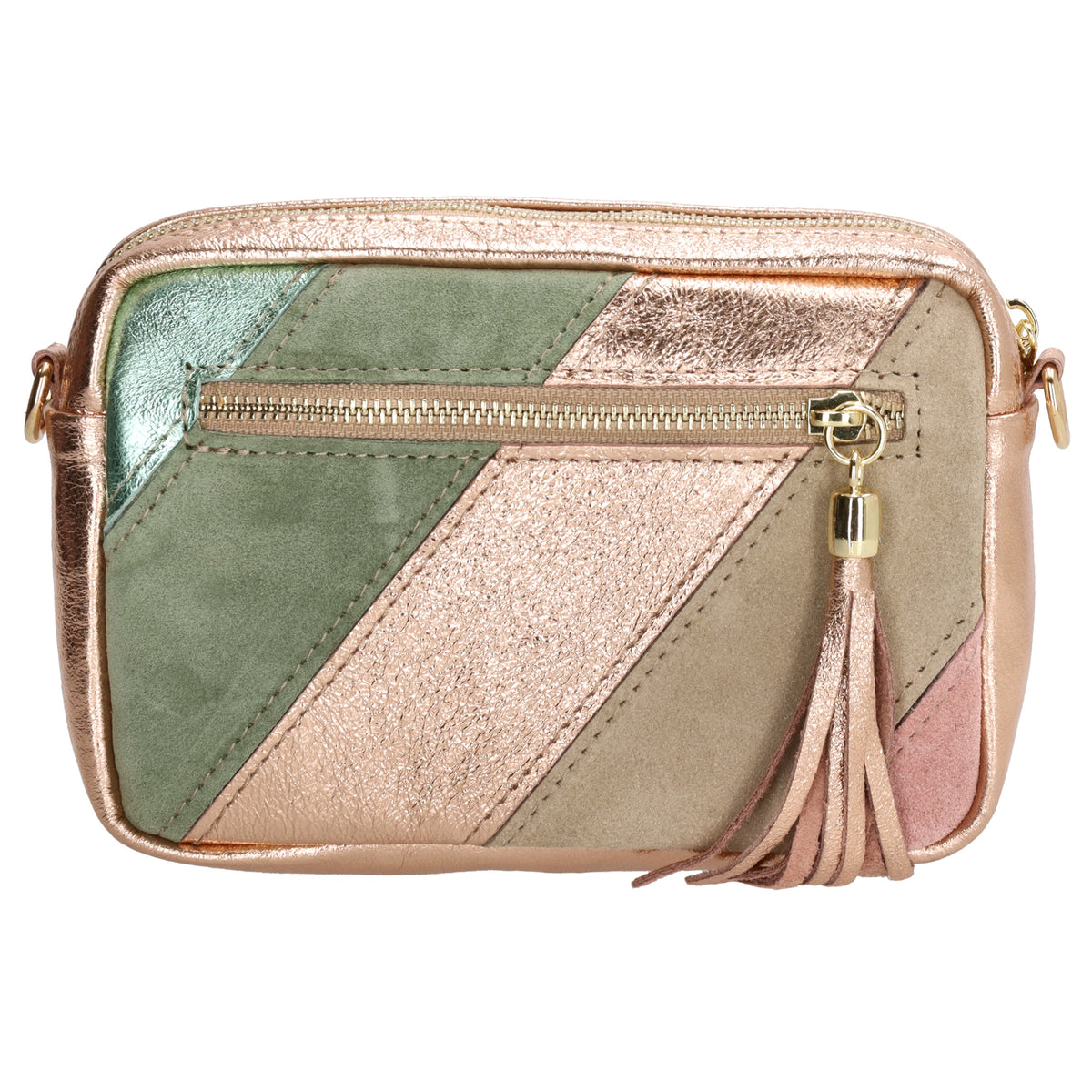 Umhängetasche 20x13cm in Metallic Rose aus Leder - leder-accessoires.com