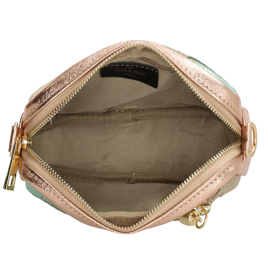 Umhängetasche 20x13cm in Metallic Rose aus Leder - leder-accessoires.com