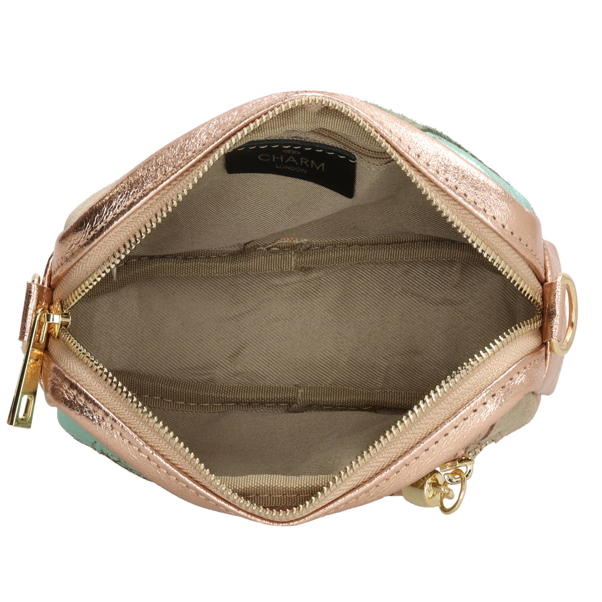Umhängetasche 20x13cm in Metallic Rose aus Leder - leder-accessoires.com