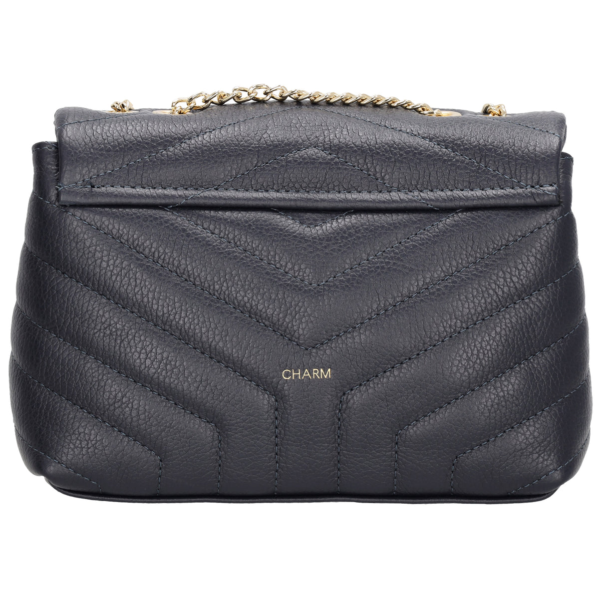 Schultertasche 25x15cm in Blau mit gestepptem Leder und Kettenriemen Gold - leder-accessoires.com