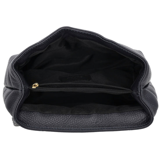 Schultertasche 25x15cm in Blau mit gestepptem Leder und Kettenriemen Gold - leder-accessoires.com