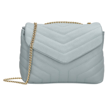 Schultertasche 25x15cm in Hellblau mit gestepptem Leder und Kettenriemen Gold - leder-accessoires.com