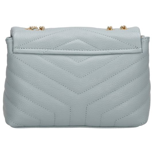 Schultertasche 25x15cm in Hellblau mit gestepptem Leder und Kettenriemen Gold - leder-accessoires.com