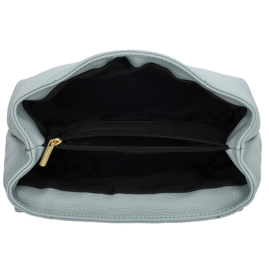 Schultertasche 25x15cm in Hellblau mit gestepptem Leder und Kettenriemen Gold - leder-accessoires.com