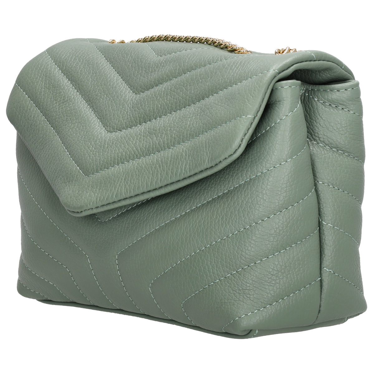 Schultertasche 25x15cm in Mint mit gestepptem Leder und Kettenriemen Gold - leder-accessoires.com