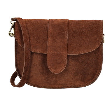 Sattel-| Schultertasche 21 x 16cm in Cognac aus Leder mit Überschlag - leder-accessoires.com
