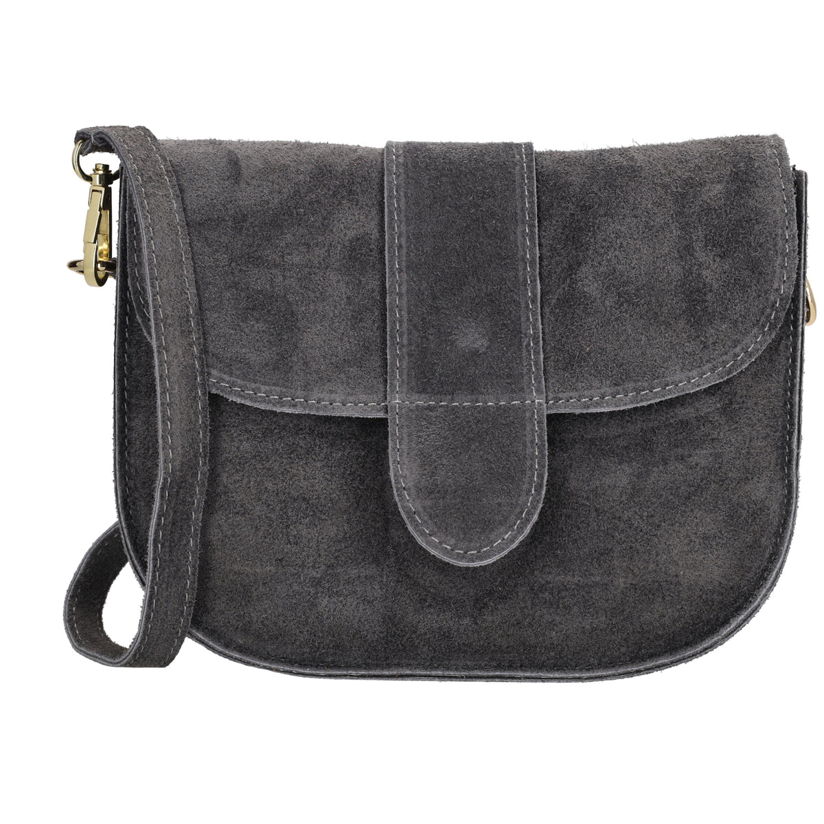 Sattel-| Schultertasche 21 x 16cm in Grau aus Leder mit Überschlag - leder-accessoires.com