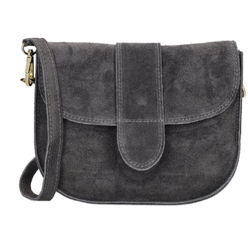 Sattel-| Schultertasche 21 x 16cm in Grau aus Leder mit Überschlag - leder-accessoires.com