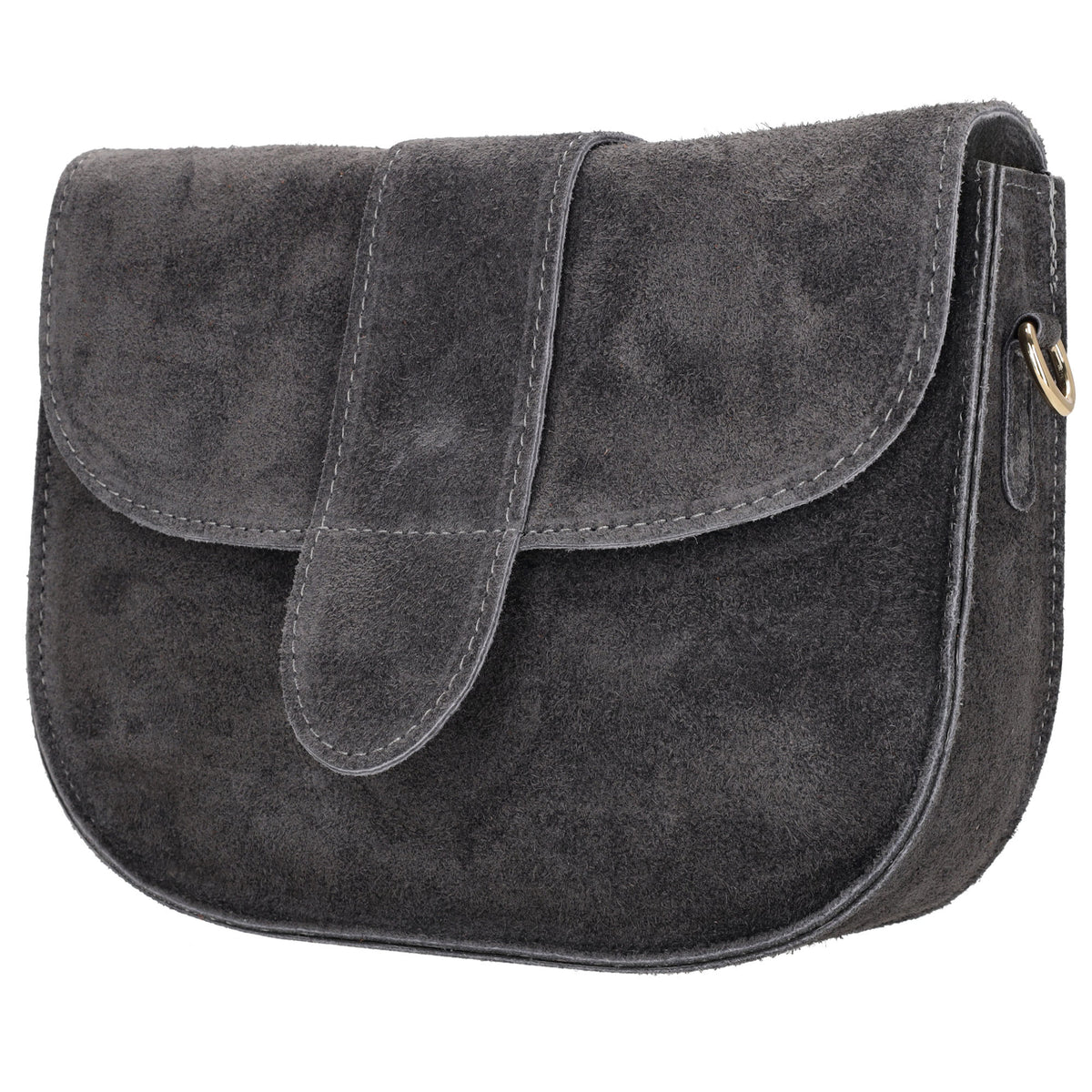 Sattel-| Schultertasche 21 x 16cm in Grau aus Leder mit Überschlag - leder-accessoires.com