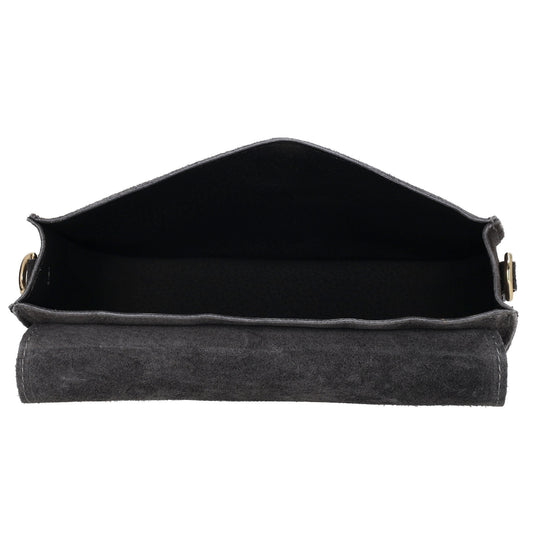 Sattel-| Schultertasche 21 x 16cm in Grau aus Leder mit Überschlag - leder-accessoires.com