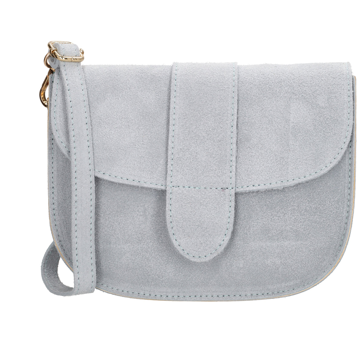 Sattel-| Schultertasche 21 x 16cm in Hellblau aus Leder mit Überschlag - leder-accessoires.com
