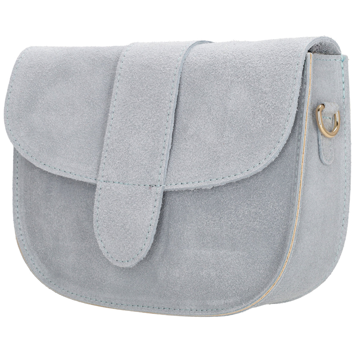 Sattel-| Schultertasche 21 x 16cm in Hellblau aus Leder mit Überschlag - leder-accessoires.com