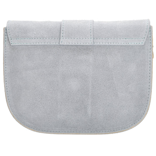 Sattel-| Schultertasche 21 x 16cm in Hellblau aus Leder mit Überschlag - leder-accessoires.com