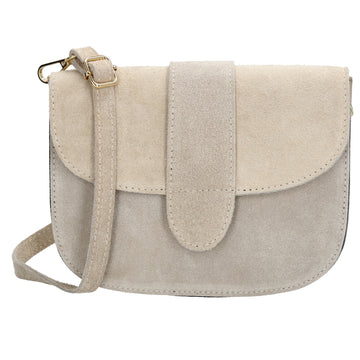 Sattel-| Schultertasche 21 x 16cm in Sand|Beige aus Leder mit Überschlag - leder-accessoires.com
