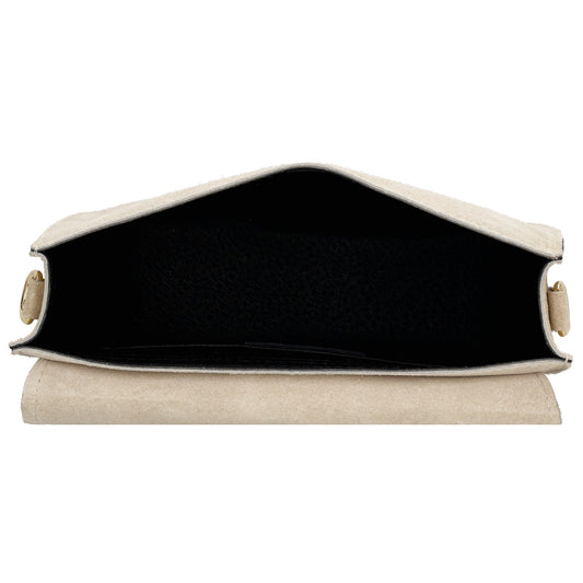 Sattel-| Schultertasche 21 x 16cm in Sand|Beige aus Leder mit Überschlag - leder-accessoires.com