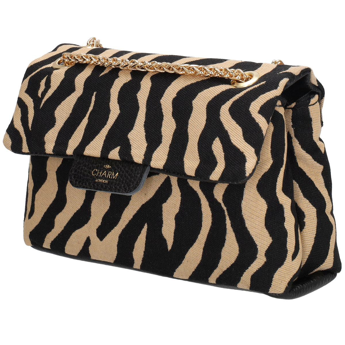 Schultertasche| Clutch 22 x 14cm in Zebra-Optik Braun mit Kettenriemen - leder-accessoires.com