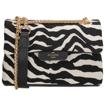 Schultertasche| Clutch 22 x 14cm in Zebra-Optik mit Kettenriemen - leder-accessoires.com