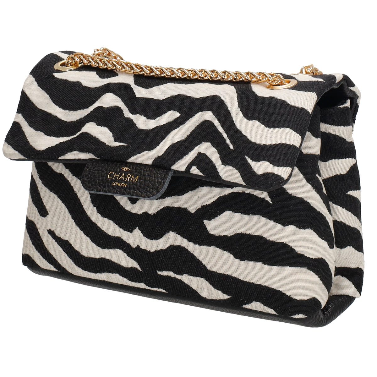 Schultertasche| Clutch 22 x 14cm in Zebra-Optik mit Kettenriemen - leder-accessoires.com
