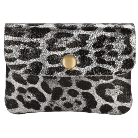 Lederbörse Mini 11x7,5cm Siber|Schwarz Metallic in Leo-Optik - leder-accessoires.com