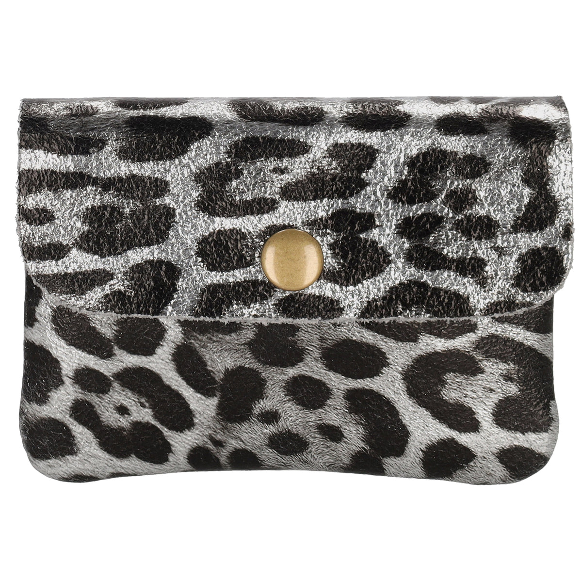 Lederbörse Mini 11x7,5cm Siber|Schwarz Metallic in Leo-Optik - leder-accessoires.com