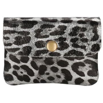 Lederbörse Mini 11x7,5cm Siber|Schwarz Metallic in Leo-Optik - leder-accessoires.com