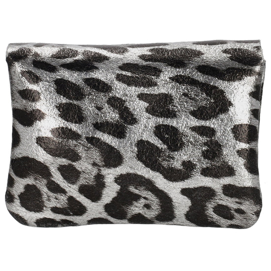 Lederbörse Mini 11x7,5cm Siber|Schwarz Metallic in Leo-Optik - leder-accessoires.com
