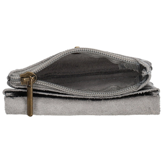 Lederbörse Mini 11x7,5cm Siber|Schwarz Metallic in Leo-Optik - leder-accessoires.com