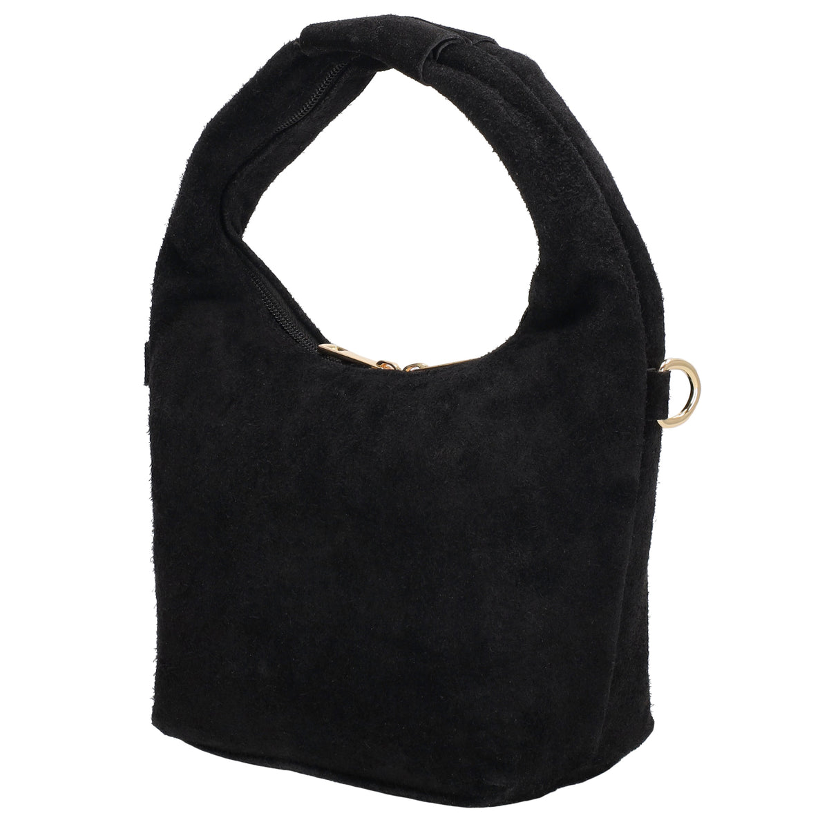 Kurzgrifftasche|Cross-Over 16 x 13cm in Schwarz aus Veloursleder mit Reißverschluss - leder-accessoires.com