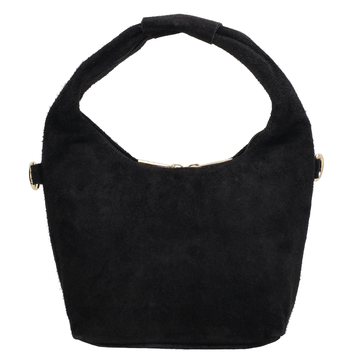 Kurzgrifftasche|Cross-Over 16 x 13cm in Schwarz aus Veloursleder mit Reißverschluss - leder-accessoires.com