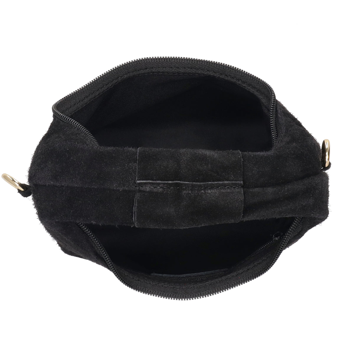 Kurzgrifftasche|Cross-Over 16 x 13cm in Schwarz aus Veloursleder mit Reißverschluss - leder-accessoires.com