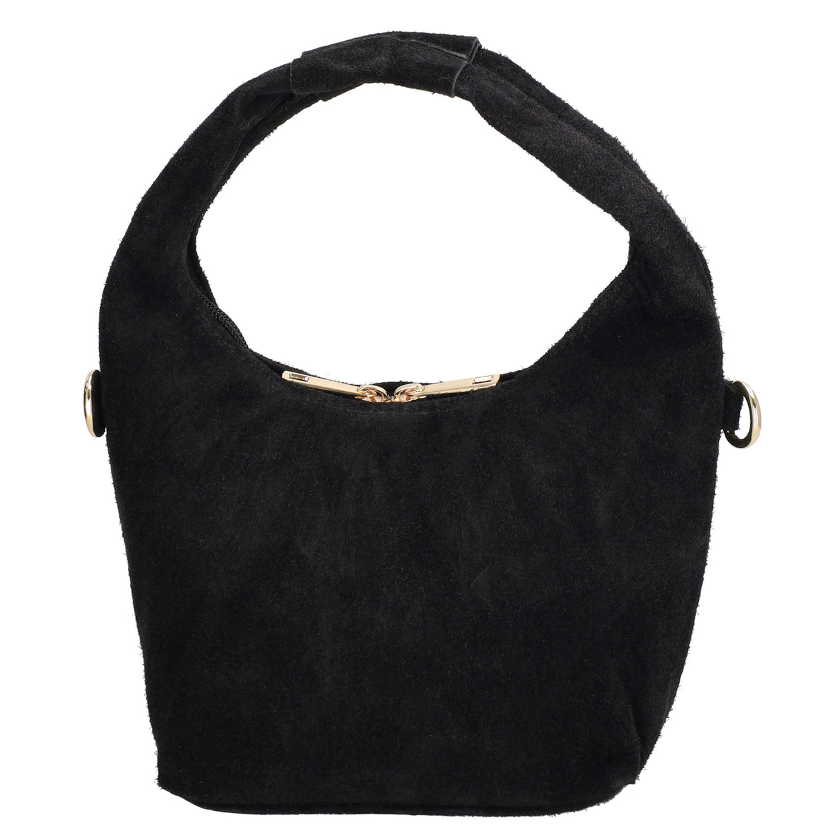 Kurzgrifftasche|Cross-Over 16 x 13cm in Schwarz aus Veloursleder mit Reißverschluss - leder-accessoires.com