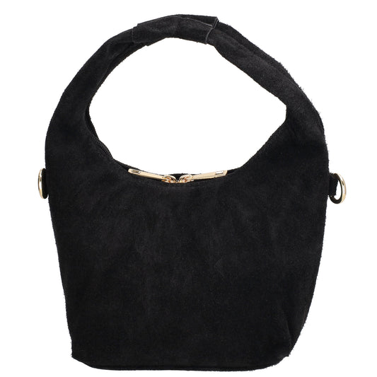 Kurzgrifftasche|Cross-Over 16 x 13cm in Schwarz aus Veloursleder mit Reißverschluss - leder-accessoires.com