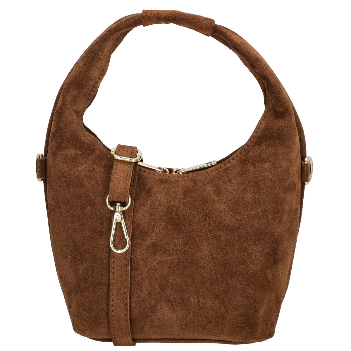 Kurzgrifftasche|Cross-Over 16 x 13cm in Braun aus Veloursleder mit Reißverschluss - leder-accessoires.com