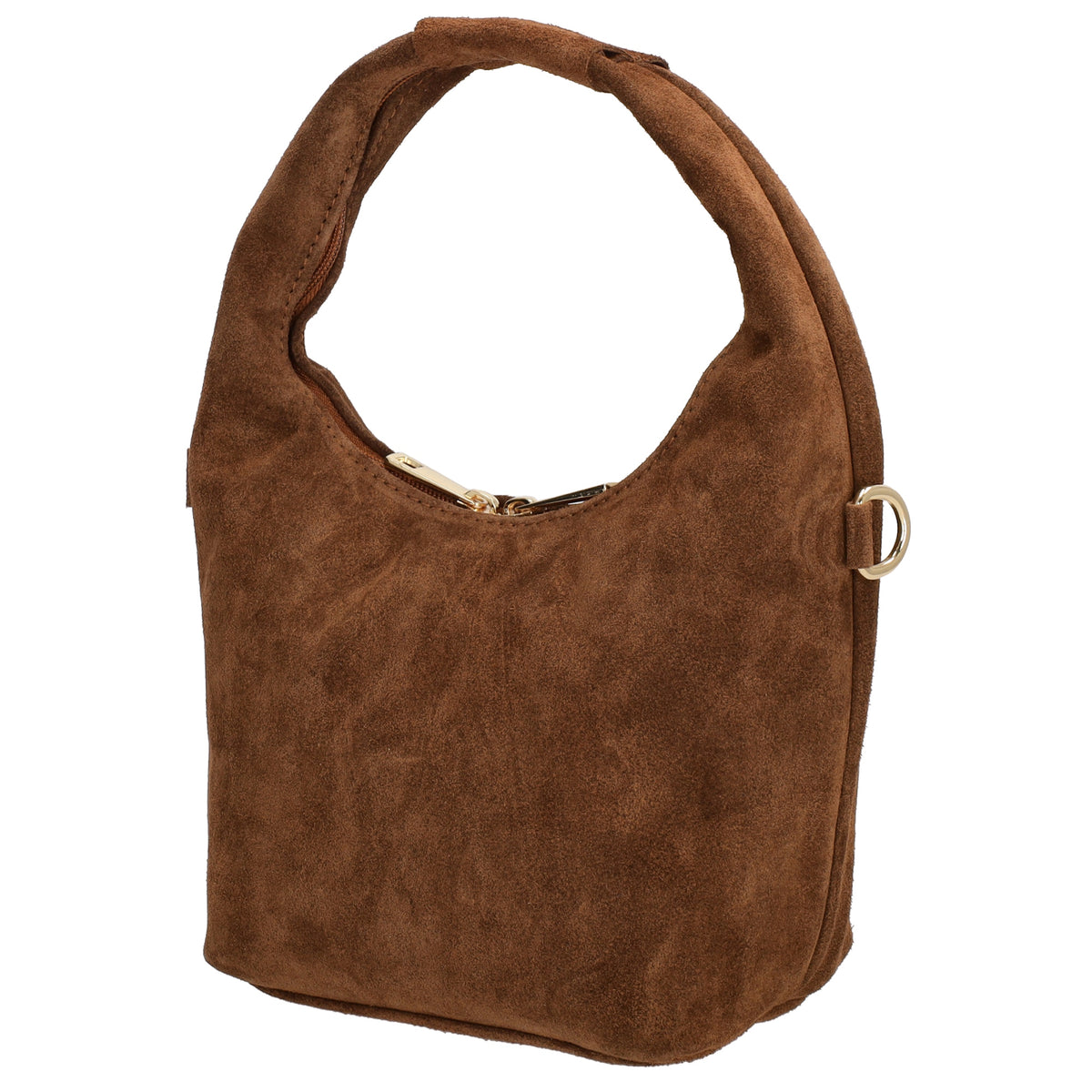 Kurzgrifftasche|Cross-Over 16 x 13cm in Braun aus Veloursleder mit Reißverschluss - leder-accessoires.com