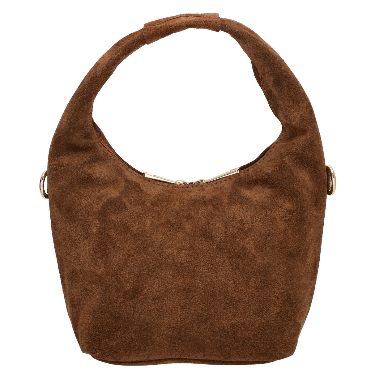 Kurzgrifftasche|Cross-Over 16 x 13cm in Braun aus Veloursleder mit Reißverschluss - leder-accessoires.com