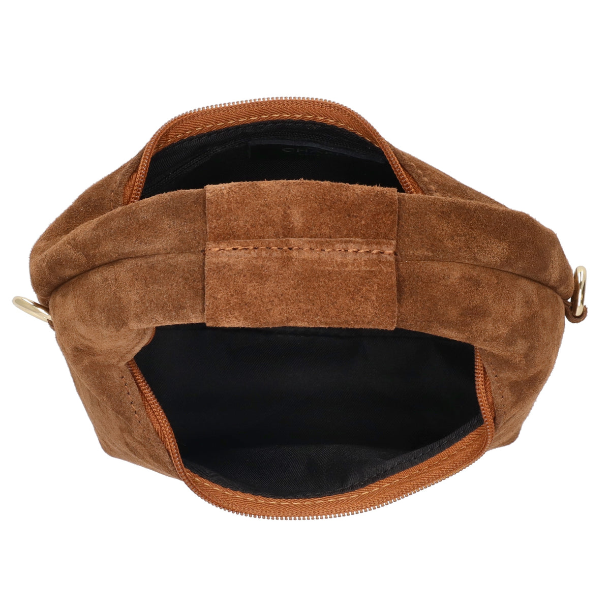 Kurzgrifftasche|Cross-Over 16 x 13cm in Braun aus Veloursleder mit Reißverschluss - leder-accessoires.com